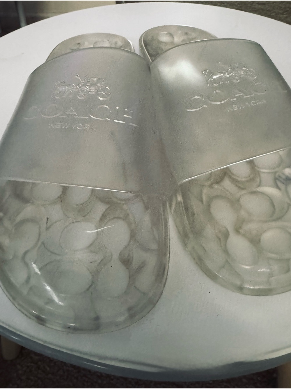 Coach Clear Silver Translucent Slide Sandals